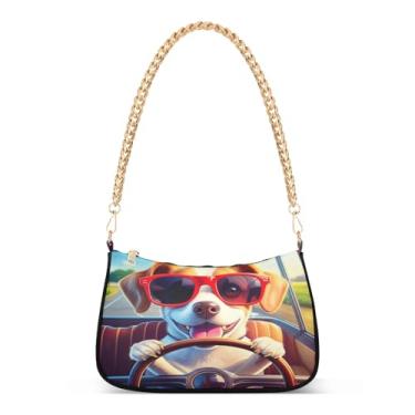 Imagem de Bolsa de ombro Happy Dog Car Driver com estampa divertida, linda bolsa Hobo para mulheres, bolsa pequena moderna