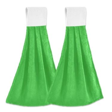 Imagem de Joitme Toalhas de mão Ivy Green para cozinha, toalhas de prato de lã coral penduradas com laço, conjunto de 2 toalhas de cozinha absorventes macias, decoração decorativa para casa