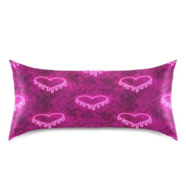 Imagem de Blueangle Fronha de cetim refrescante para cabelo e pele, capa de travesseiro de coração vermelho, tamanho king 50,8 x 101,6 cm com fecho de envelope (644)