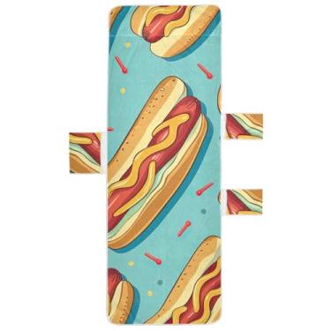 Imagem de Capa de espreguiçadeira verde de desenho animado de cachorro-quente toalha de praia para piscina com bolsos espreguiçadeira costeira 215 x 76 cm