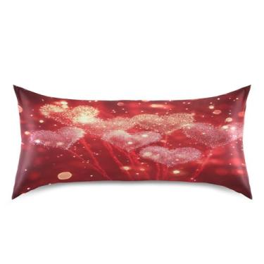 Imagem de Blueangle Fronha de cetim refrescante para cabelo e pele, capa de travesseiro de fogos de artifício do dia dos namorados, tamanho king 50,8 x 101,6 cm com fecho de envelope (552)