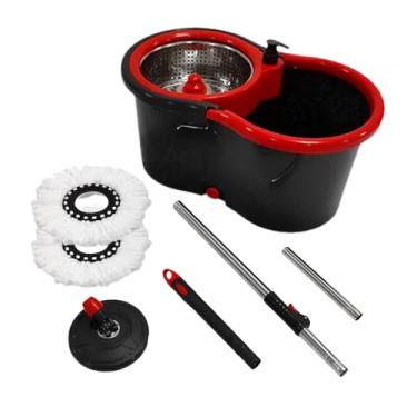 Imagem de Mop com Balde Giratório Cesto em Inox 13 Litros Esfregão para Limpeza Lava e Seca com 2 Refis de Microfibra com Dispenser Premium