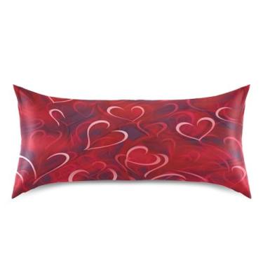 Imagem de Blueangle Fronha de cetim refrescante para cabelo e pele, capa de travesseiro de coração vermelho romântico, tamanho king size 50,8 x 101,6 cm com fecho de envelope (184)