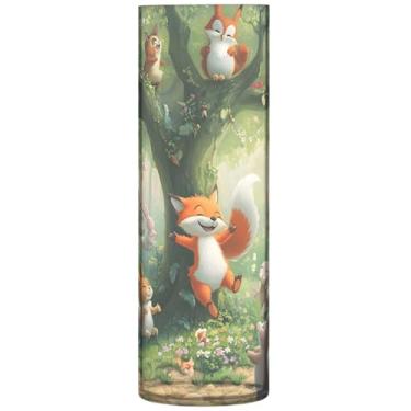 Imagem de Vasos altos bonitos de plástico da floresta com animais da floresta, vasos de centro de mesa para decoração de outono para casa, 30 cm x 9,9 cm