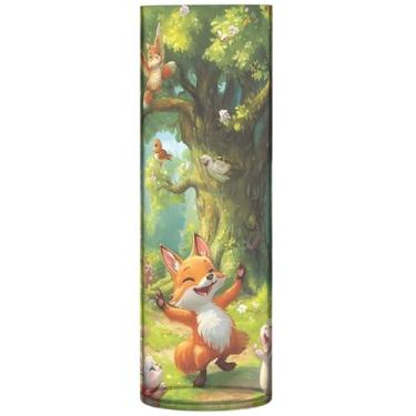 Imagem de Vaso cilíndrico vibrante de animais florestais para mesa decorativo vaso de flores alto de plástico personalizado floral decoração de outono estética, 30 cm x 9,9 cm