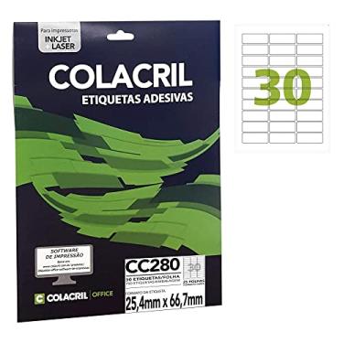 Imagem de Etiqueta Adesiva Colacril, Ink-Jet/Laser Carta, CC280, Branco, 25.4 x 66.7 mm, envelope com 25 fls-750 etiquetas