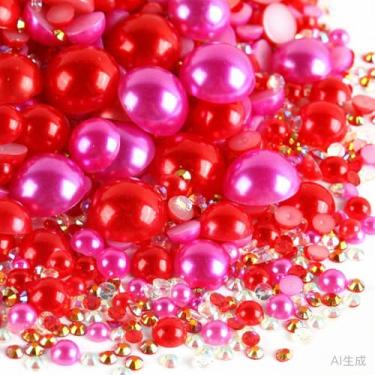 Imagem de 500 peças ABS pérolas semi-redondas e resina flatback strass tamanhos variados kit sortido para fazer joias DIY, arte de unhas, decoração de artesanato (cor 3)