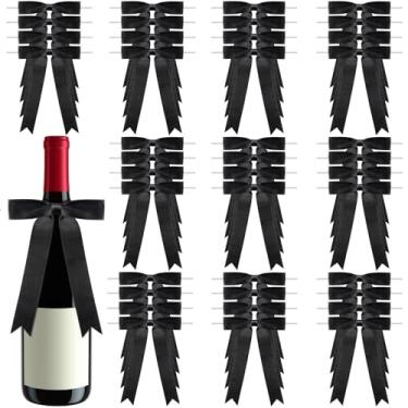 Imagem de CLUEWR 50 peças de laço de fita de cetim preto, 12 x 18 cm grande pré-fabricado decoração de laço torcido para artesanato, presentes, embrulhando, sacos, pacotes, lembrancinhas, casamento, aniversário