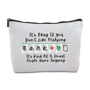 Imagem de Bolsa de maquiagem divertida Mahjong com zíper, bolsa de cosméticos para viagem, presente para amantes, presentes de jogos de azar para avó, tia, mãe, irmã, amiga, aniversário, Natal, aposentadoria