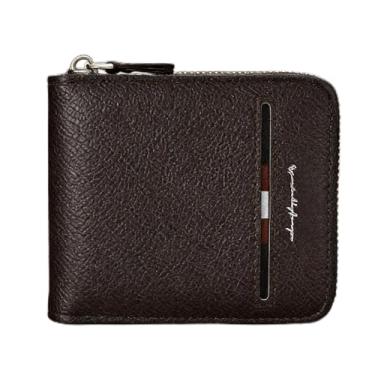 Imagem de Carteira masculina clássica marrom escuro com fivela vertical de grão fosco de couro legítimo, design vertical marrom escuro clássico com fivela, grão fosco, sensação de couro