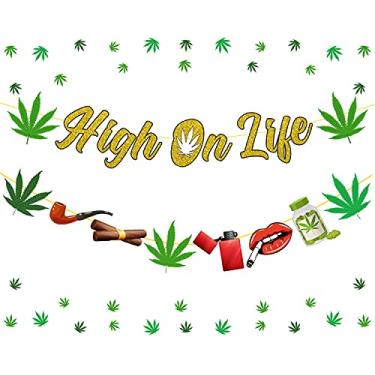 Imagem de JOYMEMO Guirlanda De Folhas Maconha Com Banner High On Life Para Decoração Festa Aniversário 420