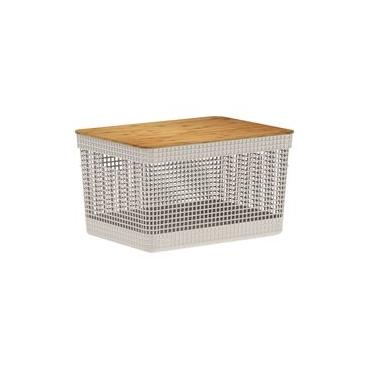 Imagem de Cesto Organizador Grid Tampa De Bambu Bege 20 Litros 39X29x22.6Cm - Ou