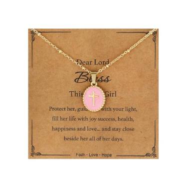 Imagem de enasal Colar com cruz colorida, presentes cristãos para meninas e crianças, primeira comunhão, batizado, aniversário, joia para filha, neta, Medium, Cobre, Sem Pedra Preciosa