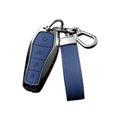 Imagem de Capa de couro para chave de carro, liga de zinco, compatível com byd song pro tang dm qin plus max yuan atto 3 han ev golfinho protetor(Blue chain)