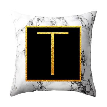 Imagem de Fronha de Almofada com Letras Douradas Marmorizadas Capa Sofá Estilo Moderno Elegante Alta Classe Tecido Suave Impressão Estilosa Trabalho Refinado Ar