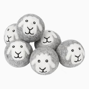 Imagem de 6 peças de bolas de secagem cinza, amaciante de tecido natural reutilizável, bolas de lavanderia que reduzem rugas e economizam tempo