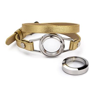 Imagem de Africanbeads Pulseira com medalhão de memória flutuante de aço inoxidável 316L, vários estilos e pulseiras de couro coloridas banhadas a prata para meninas e mulheres, One Size, Couro, Pérola