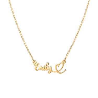 Imagem de Ldurian Colar com nome personalizado para mulheres, pingente de nome de coração personalizado, corrente de aço inoxidável banhado a ouro 14K, joia de presente para aniversário da Grã-Bretanha