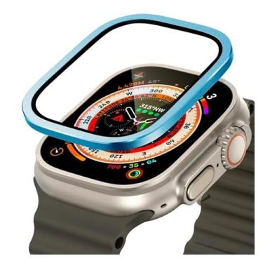 Imagem de FULNES Moldura de metal de titânio para Apple Watch Ultra 2 49 mm Acessórios Vidro Temperado Película Anti-riscos para Série Ultra Screen Case, 49mm, Ágata