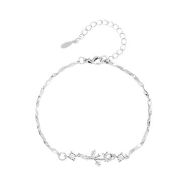 Imagem de Pulseira de flor de rosa para mulheres, moda delicada imitação de zircônia cúbica pétala de cristal floral, pulseiras chian, declaração de casamento, compromisso, ajustável, joia fina para sua mãe