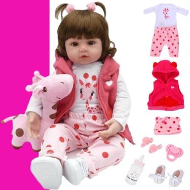 Imagem de Bebê Reborn Menina Realista Corpinho Silicone Girafinha Rosa - NEW HAP