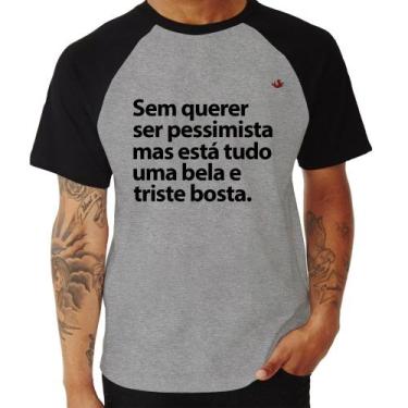 Imagem de Camiseta Raglan Sem querer ser pessimista mas - Foca na Moda, Cinza, P