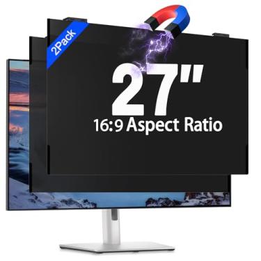 Imagem de Pacote com 2 telas magnéticas de privacidade para computador, 68 cm, protetor de privacidade removível para monitor sem moldura widescreen 16:9, filtro de luz azul, protetor antirreflexo