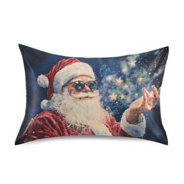 Imagem de Wassud Fronha engraçada de cetim de Papai Noel para cabelo e pele fronhas de seda lisa tamanho padrão capas de travesseiro respiráveis com fecho de envelope