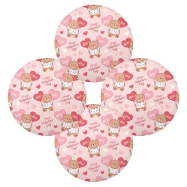 Imagem de Wassud Jogo americano conjunto de 4 tapetes redondos de ursos fofos para cozinha e jantar tapetes laváveis resistentes ao calor para decoração de mesa 39 cm