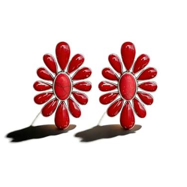 Imagem de TIANHONGYAN Brincos femininos com pingente geométrico oval turquesa ocidental boêmia, estilo caubói ocidental, étnico, gota, joia, Small, Metal, Sem pedra preciosa