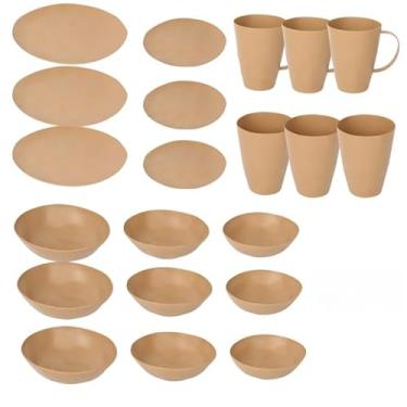 Imagem de Conjunto de Louça 21 Peças Jantar Completo – Pratos, Tigelas e Xícaras Duráveis Reutilizáveis, Ideal para Festas Familiares e Refeições em Casa (amarelo)