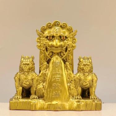 Imagem de FENNYYAR Estátua de bronze Kylin, 16 cm, presentes para sala de estar, decoração Feng Shui, mascote