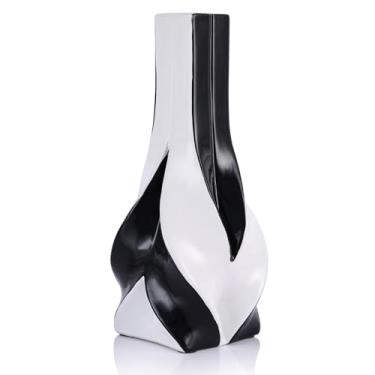 Imagem de oliruim Vaso de cerâmica preto e branco de 27 cm de altura – decoração moderna e elegante para sala de estar, mesa central, mesa, escritório, perfeito para grama dos pampas (preto e branco)