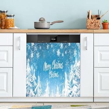 Imagem de xigua Capa magnética de flocos de neve para lava-louças de árvore de Natal, adesivos magnéticos decorativos antiarranhões para painel de geladeira e lava-louças, decoração personalizada de cozinha