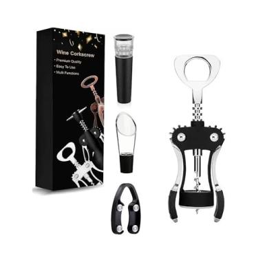 Imagem de Abridor de garrafa de vinho multifuncional saca-rolhas de asa de presente, cortador de folha, rolha a vácuo e despejador de arejador, perfeito para amantes de vinho, homem e mulher, preto aprimorado