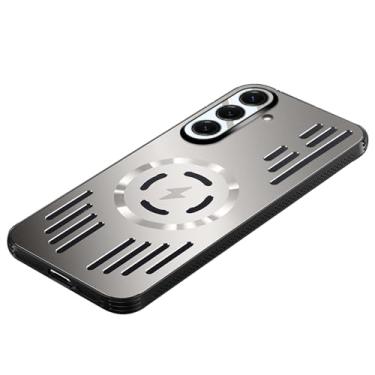 Imagem de POYUFRG Capa magnética para Samsung Galaxy S26 Ultra/S26 Plus/S26, capa fina de metal oco para dissipação de calor com capa de proteção para câmera, cinza, S26
