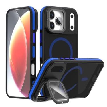 Imagem de Genérico Capa para iPhone 17/17 Air/17 Pro/17 Pro MAX, proteção de lente invólucro completa função de suporte translúcido fosco parte traseira antiamarelecimento capa (azul, 17 Air)