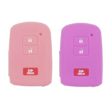 Imagem de 2 peças de silicone macio com 3 botões e entrada sem chave para Toyota 4Runner Highlander Cruiser Tacoma Tundra Sequoia 2019 2020 2021 2022, rosa e roxo