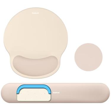 Imagem de Sushret Mouse Pad e Apoio de Pulso para Teclado, Conjunto 3 em 1 de Espuma de Memória Gel Ergonômica, Almofada de Apoio para Braço de Mouse, Acessórios de Escritório para Gaming e Trabalho