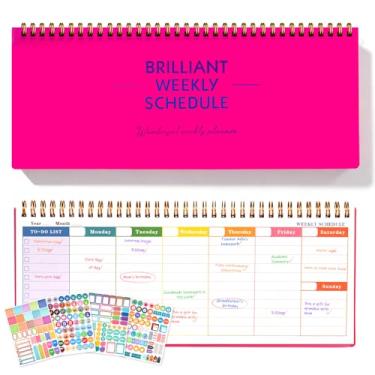 Imagem de MOSA BEAR Agenda semanal sem data, planejador de mesa horizontal de 60 semanas, bloco de tarefas diárias para escritório, casa e escola, profissionais e estudantes, rosa vermelha (13,7 cm x 30,5 cm)