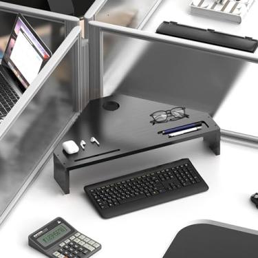 Imagem de ZDJZMGZ Suporte de monitor de canto com corte de madeira maciça, suporte de tela triangular de canto de mesa com slot para caneta e gerenciamento de cabos, organizador de mesa com armazenamento (cor