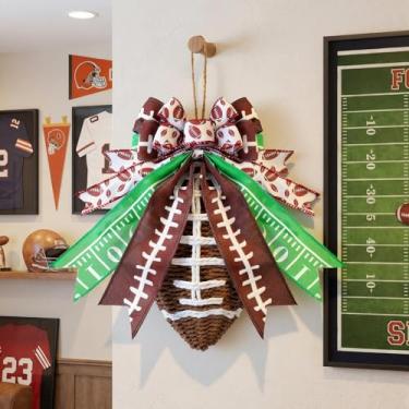 Imagem de Lyrow 1 peça de futebol trançado para decoração de porta da frente, guirlanda de futebol de ratã, placa de porta pendurada, decoração de casa de fazenda, rústico, faça você mesmo, projeto de