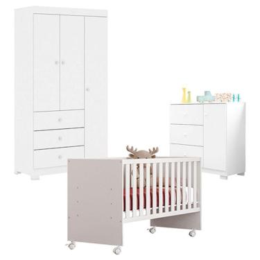 Imagem de Quarto De Bebê Duda 3 Portas Com Berço Nacional Doce Sonho 3540 Branco Brilho - Phoenix Baby