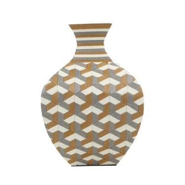 Imagem de HUB.ME - Vaso de Papel Decorativo, Cor Off White, Marrom e Cinza 19x19x28cm, Cromus.
