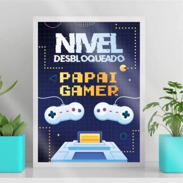 Imagem de Quadro Papai Gamer 45x34cm - Vidro - Madeira Branca