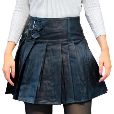 Imagem de Saia Couro Curta Cintura Alta Plissada Regulagem Fashion - Klizz, Pret