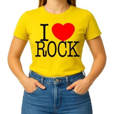 Imagem de Camiseta Camisa Blusa Masculina Feminina 100% Algodão  I Love Rock  Eu