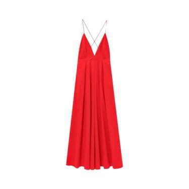 Imagem de Vestido Midi Plissado Feminino Com Decote V E Costas Abertas, Estilo A