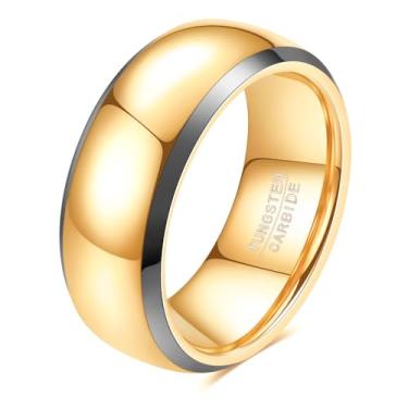 Imagem de VQYSKO Aliança de casamento de tungstênio para homens e mulheres | Aliança de casamento de tungstênio com cúpula dourada de 2 mm, 4 mm, 6 mm, 8 mm, para homens e mulheres, ajuste confortável | Tamanho