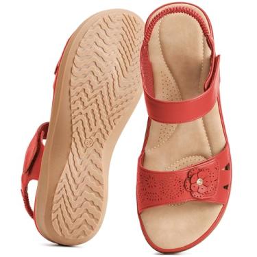 Imagem de FUDYNMALC Sandálias femininas elegantes de verão: sapatos ortopédicos confortáveis sem cadarço 2026 para praia, Vermelho, 9-9.5